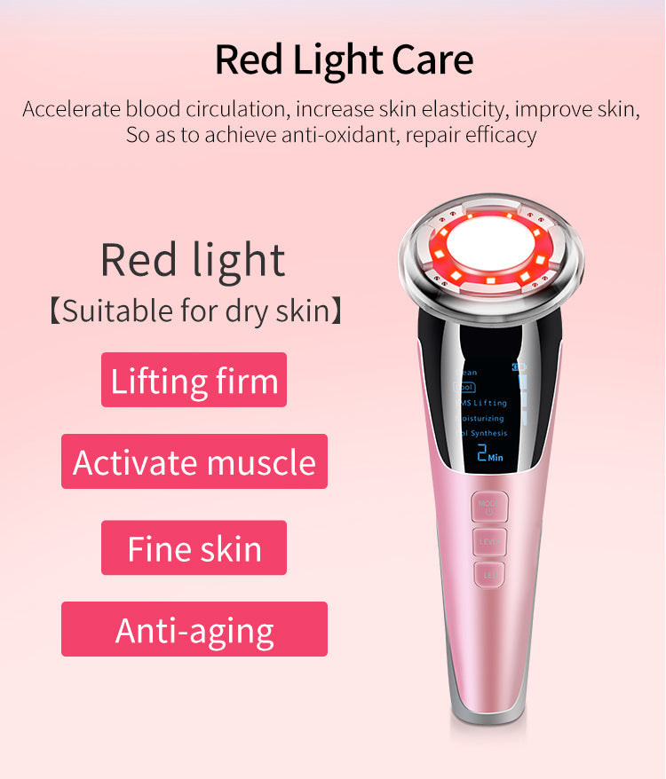 5-in-1 Red & Blue Light Therapy Facial Device EMS Hot & Cool Skin Tightening Anti-Aging Face Massager For Puffiness Wrinkles
